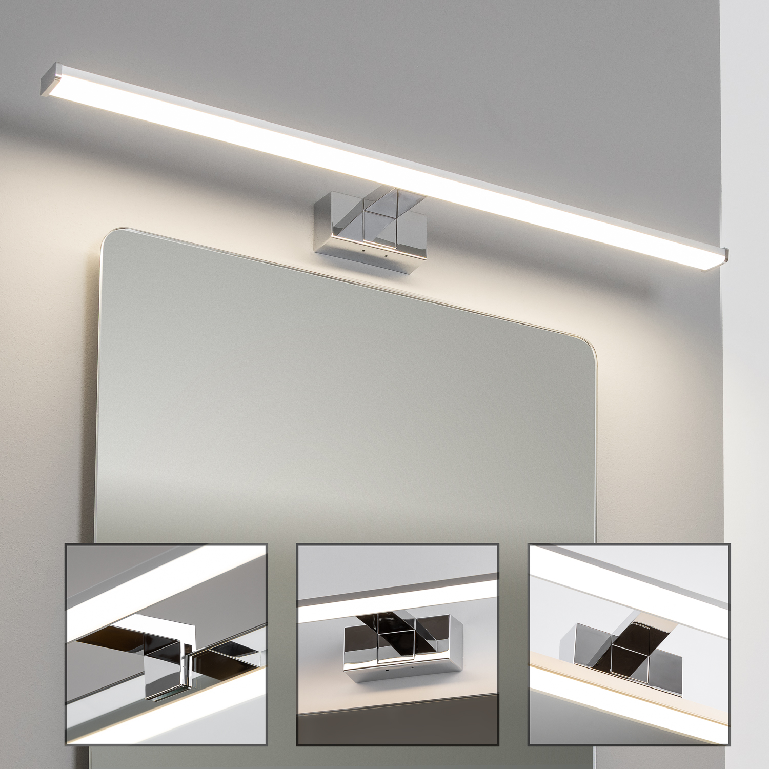 Detail LED koupelnového osvětlení — chrome provedení